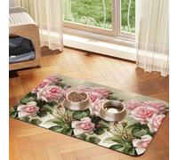 Shabby Chic Pink Victorian Roses,Waterproof Pet Feeding Mat,Cat Dog Placemats for Food and Water, PU Leather Food Mats,40x60cm