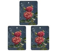 Shabby Chic Roses Car Air Freshener, 3 Pcs Square Hanging Air Freshener Cards, Long Lasting Fragrance Scented Cards for Car, Home, Office White-style