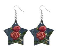 Shabby Chic Roses Wooden Earrings for Women, Vintage Elegant Wood Jewelry, Lightweight Earrings for Wedding, Party, Everyday Jewelry Gift, Star, Wood, wood