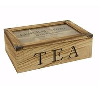Shabby Chic / Rustic / Vintage / Style Wooden TEA Storage Box / Caddy / Tea Bag Chest - 6 compartment - hinged transparent lid -