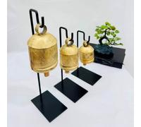 Shabby Chic Set of 3 Harmony Bells on Metal Stand Handmade Metal Christmas Decoration Cow Bells 12",10",8" Country Rustic