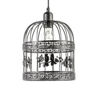 Shabby Chic Shiny Black Gloss Birdcage Pendant Shade with 3D Flowers and Birds | 23cm x 20cm | for Bedroom Dining Room Lounge etc by Happy Homewares