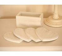 Shabby Chic Style Cream Wooden Coaster Set Hearts Design - in Wooden Coaster Container - Set of 4 Cream Coasters