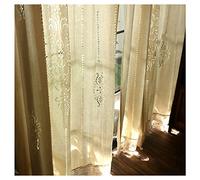 Shabby Chic Tassel Window Curtains for Kitchen & Living Room Beige Cotton Linen Crochet Panels 2-Pack (W67 x H67 inches) - Ideal for Bedroom & Bar Decor
