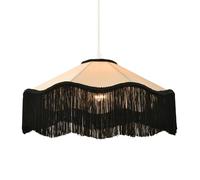 Shabby Chic Victorian Pendant Lamp Shade in Cream Faux Silk with Black Tassels and Embroidered Trims | 40cm x 20cm by Happy Homewares