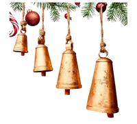 Shabby Chic Vintage Bell Brass Coated Country Style Rustic Bell Wall Hanging Harmony Giant Cow Bells Lucky Charm Christmas Bell (4X Taper Bells 4"-6"-8"-10")