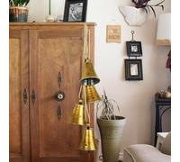 Shabby Chic Vintage Country Rustic Style Bells, Set Of 4 Vintage Brass Cowbells with Sturdy Rope, Golden Iron Wall Hanging for Doorways, Fireplaces, Walls, Home Decor, Unique Holiday (A)