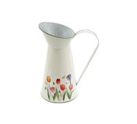 Shabby Chic Vintage Style Zinc Pitcher/Jug/Flower Vase - Tulip Gargen Design - Multi-Coloured - 26.5 cm