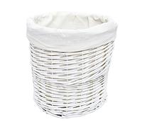 Shabby Chic White Wicker Waste Paper Basket Bin +Lining
