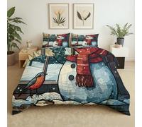 Shabby Chic Winter Snowman Double Duvet Set Brushed Microfiber Quilt Cover Christmas Tree Snowman Soft Cosy Hypoallergenic Duvet Cover Sets 180x200cm Non Iron Bedding Set With Zipper Closure