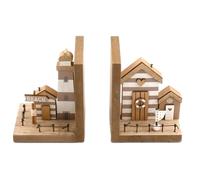 Shabby Chic Wooden Nautical/Beach Hut Themed Bookends - Natural/White - 13 cm