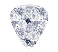 Shabby Flora Guitar Picks 12 Pack Universal ABS Guitar Picks,Garden Spring Roses Buds with Leaves Flowers Romantic Image Artwork,for Acoustic and Electric Guitar,Blue Grey and White