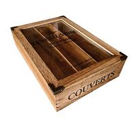 Shabby n Chic Rustic Style Wooden General Store Cutlery Box/Tray with 3 Compartments.Glass Lid.Gift