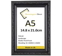 Shabby Ornate A5 Photo Frame Without Mount for Wall Hanging Frame A5 (14.8 x 21 cm) Picture With Clear Perspex 30x15mm Moulding Mounting Hooks MDF Backboard (Black)