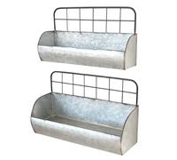 ShabbyDecor Galvanized Metal Industrial Wall Storage Holder, Set of 2 Rustic Tin Shelves
