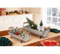 ShabbyDecor Galvanized Metal Trough Succulent Planter Farmhouse Metal Tray Rustic Tabletop Centerpiece Décor Set of 2