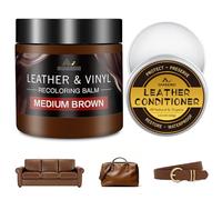 SHABEIBEI 200ml Leather Recoloring Balm with 100ml Conditioner, Medium Brown Leather Repair Kit and Scratch remover for Furniture, Car Seats, Sofas - Dye & Restorer for Couches, Vinyl, PU, Faux
