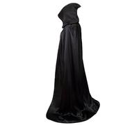 Shabeli Black Cape Long Cloak with Hood Full Length Hooded Halloween Costume for Women Men Vizard Witch Cosplay Role Play Various Size (L 150cm)