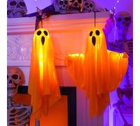 Shabeli Halloween Outdoor Decorations, LED Ghost Hanging Lights 50 cm, Fairy Lights, Halloween Ghost Hanging Decorations for Parties, courtyards, lawns, and Gardens (2 pcs)
