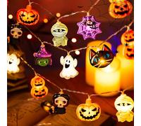 Shabeli Halloween String Lights Decorations,3M 20LED Funny Decorative Lights Battery Operated,Waterproof Pumpkin Bat Ghost Spider Halloween String Light Decorations for Home Indoor Outdoor