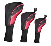 SHABIER 3Pcs/Set Golf Wood Club Headcover Golf Driver Fairway Hybird Wood Cover (Black&Red)