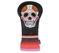 SHABIER Black Golf Driver Headcover with Organ Flower Embroidery Sugar Skull Design for Golf Driver Club