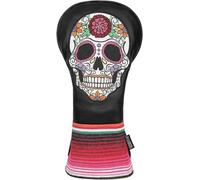 SHABIER Black Golf Fairway Headcover with Rose Embroidery Sugar Skull Design for Golf Club