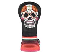 SHABIER Black Golf Hybrid Headcover with Organ Flower Embroidery Sugar Skull Design for Golf Club
