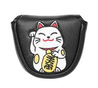 SHABIER Black Golf Mallet Putter Headcover with Maneki-Neko Lucky Cat Design for Mallet Headcover