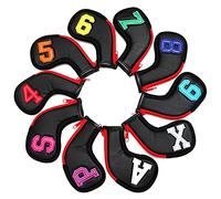 SHABIER Colorful Number Golf Iron Head Covers Iron Headovers Wedges Covers 4-9 ASPX 10pcs (Black with Zipper)