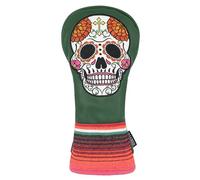 SHABIER Dark Green Golf Fairway Headcover with Orange Flowers Embroidery Sugar Skull Design for Golf Club