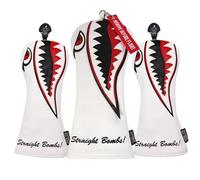 SHABIER New War Shark Flying Tiger Warshark Golf Driver Headcover for Taylormade M3 M4 M5 M6 SIM Golf Club(White Driver+Fairway+Hybird)
