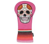 SHABIER Pink Golf Driver Headcover with Orange Flowers Embroidery Sugar Skull Design for Golf Driver Club