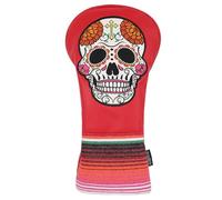 SHABIER Red Golf Driver Headcover with Organ Flower Embroidery Sugar Skull Design for Golf Driver Club