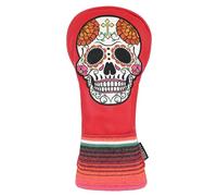 SHABIER Red Golf Fairway Headcover with Organ Flower Embroidery Sugar Skull Design for Golf Club