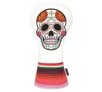 SHABIER White Golf Driver Headcover with Orange Flower Embroidery Sugar Skull Design for Golf Driver Club