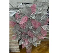 SHABJY Artificial Glitter Flower Bunch, Grey Pink, for Home Decor, Wedding, Table Arrangement