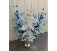 SHABJY Artificial Glitter Flower Ornament Bunch, 30 cm, Blue and Silver, for Vase, Home, Christmas Tree Decoration
