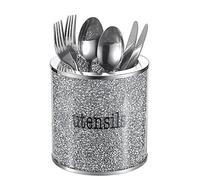 SHABJY Crushed Diamond Kitchen Utensil Jar Holder, Silver Round Cylinder Gift Box, Home Decor 16 x 13 cm
