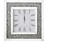 Crushed Diamond Mirror Wall Clock, 30 x 30 cm, Square, Crystal, Roman Numerals, Living Room Decor