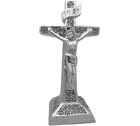SHABJY Crystal Crushed Diamond Jesus Christ Crucifix Statue 32cm Silver Bling Religious Ornament Christian Figurine Sculpture for Home, Church, Office Decor Elegant Catholic Gift for Christmas