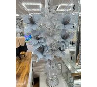 SHABJY Decorative Artificial Silver Grey Flowers Arrangement with Glitter Vase - 65cm x 30cm Crystal Display Handmade Silk Glitter Grass Flower Bouquet Centerpiece for Wedding, Home, or Party Decor