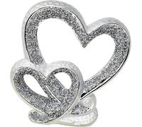 SHABJY Double Heart Crushed Diamond Ornament, 27cm, Silver, Ceramic Heart Sculpture, Home Decor, Love Statue