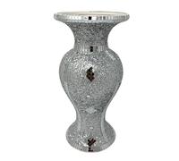 SHABJY Large 30cm Crushed Diamond Silver Sparkle Vase - Handmade Ceramic Floral Pot - Mirrored Crystal Ornament for Home Décor 30x15x10cm