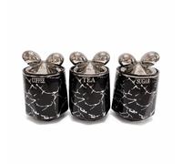 SHABJY Set of 3 Black Marble Ceramic Canisters - 15cm Tea, Coffee & Sugar Storage Jars Stylish Kitchen Countertop Organizers Multiple Use