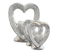 SHABJY Set of 3 Silver Sparkle Heart Ornaments - Crushed Diamond Ceramic Heart Sculpture Gift - Handmade Home Decor for Wedding, Anniversary, Birthday Size: H:25cm x W:20cm D:6.5