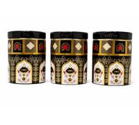 SHABJY Set of 3 Tea Coffee Sugar Ceramic Canisters Vasachi Black Design with Lids - 15x10cm Black & Gold Floral Print Porcelain Jars Kitchen Storage Containers for Tea, Coffee, Sugar Home Décor