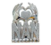 SHABJY Silver Sparkle Crushed Diamond NAN Ornament - 30x20cm Sparkly Decorative Word Sculpture | Elegant Silver Glitter Display for Grandmothers Glam Shelf Décor Gift