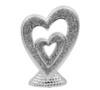 SHABJY Silver Sparkle Double Heart Ceramic Ornament, 23 cm, Table Centrepiece, Home Decor