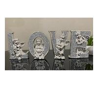 SHABJY Stunning Silver LOVE Ornament with Cherubs - Crystal Crushed Diamond Free-Standing Decorative Letters, 17cm High - Elegant Home Décor Accent for Living Room, Bedroom, Shelf or Gift